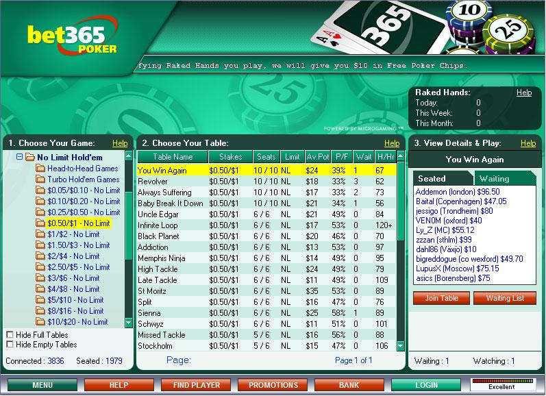 Bet365Poker - Lobby